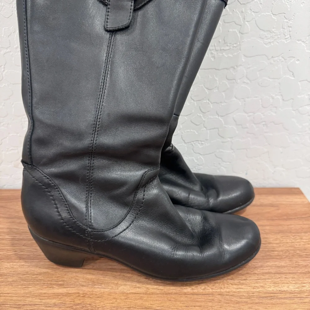 Clarks Equestrian Black Leather Boots Womens 8M Tall Riding Ingalls Delaware